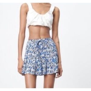 Zara Floral Print Skort White & Blue Size XL